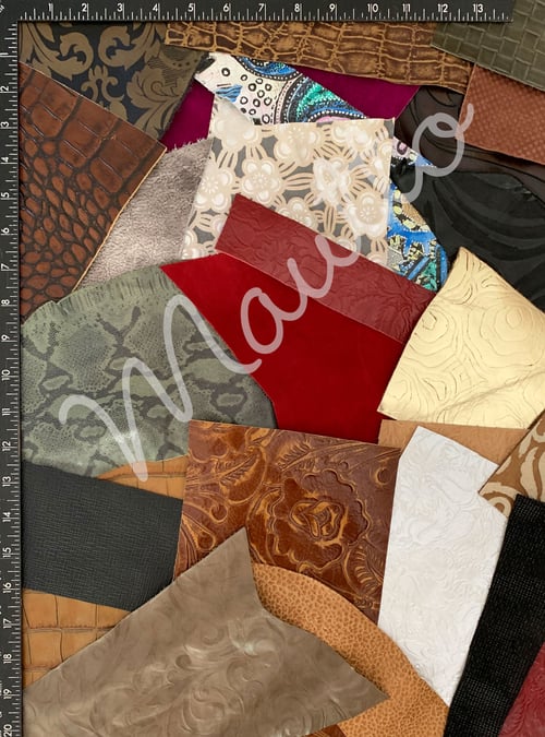 Image of Embossed & Printed Leather Pieces - 1 Pound Bag of Scraps & Remnants - for Crafts, Art, DIY Projects