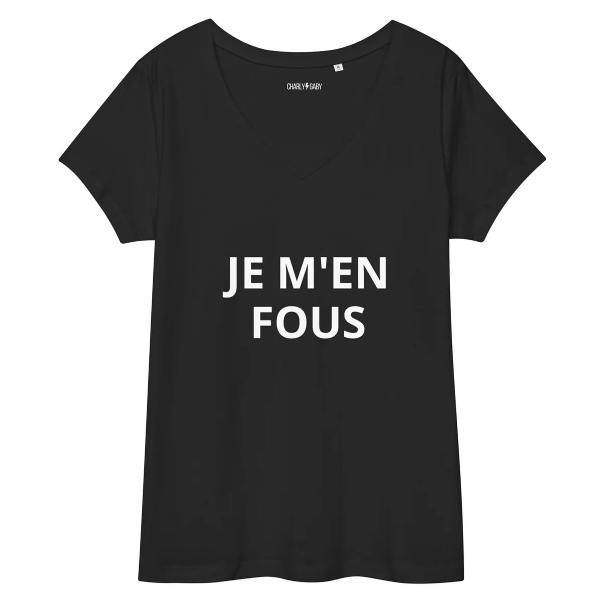 Image of T-shirt col V Je m’en fous noir 
