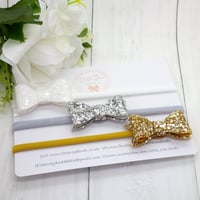 Image 2 of SET OF 3 Glitter Bows on Headbands or Clips - White/Silver/Gold