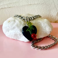 Image 4 of Chunky Black Glass Heart and Glass Rose Necklace
