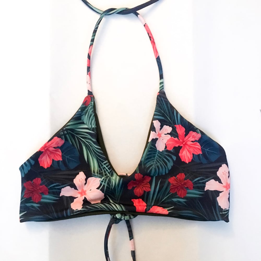 Image of LIMITED ACTIVE HALTER : HIGH ON HIBISCUS X OLIVE
