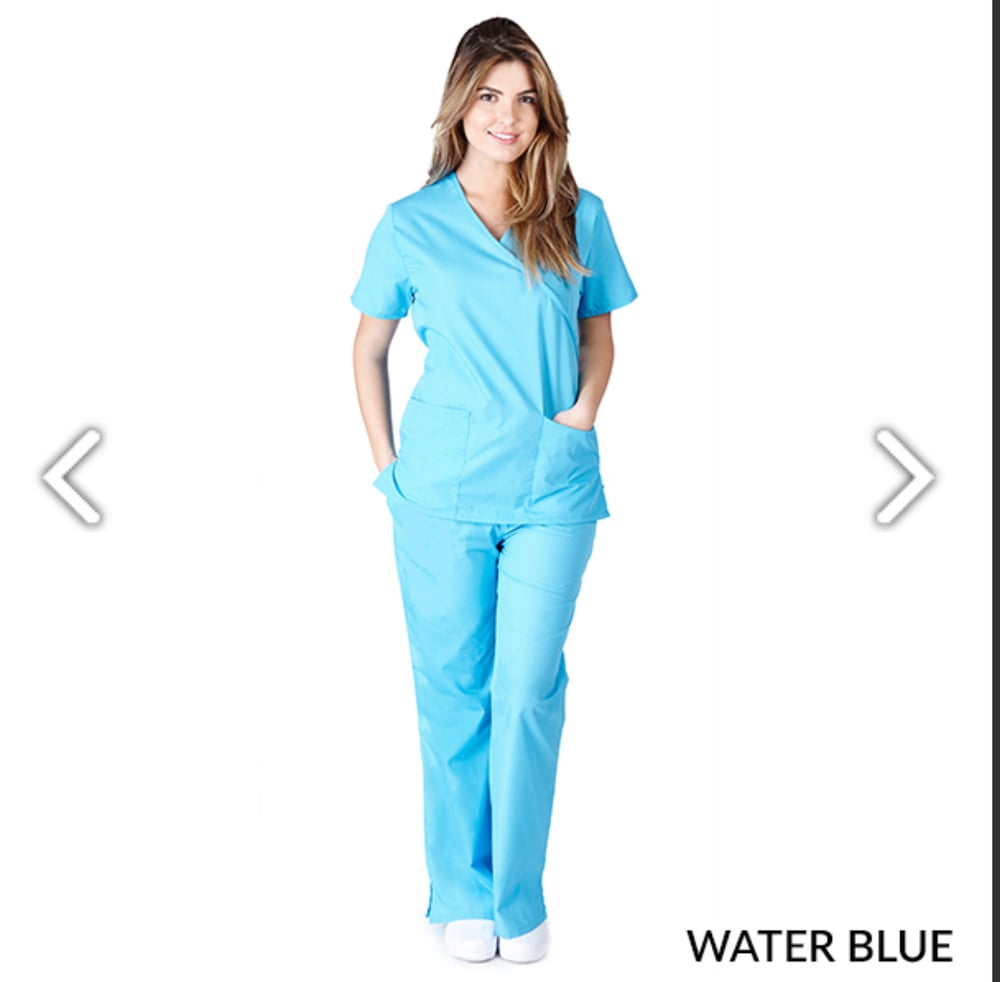 Women's Scrub Set: Mock Wrap Solid Top & Tapered Jogger Pant