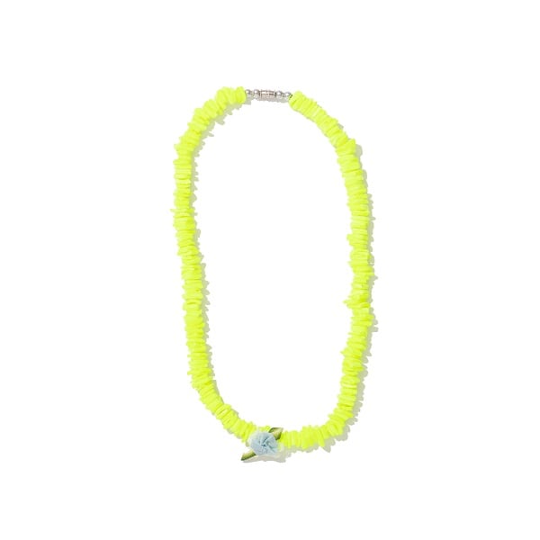 NEON YELLOW PUKA SHELL NECKLACE WITH SEAFOAM FLOWER | vannayoungstein