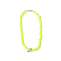 NEON YELLOW PUKA SHELL NECKLACE WITH SEAFOAM FLOWER
