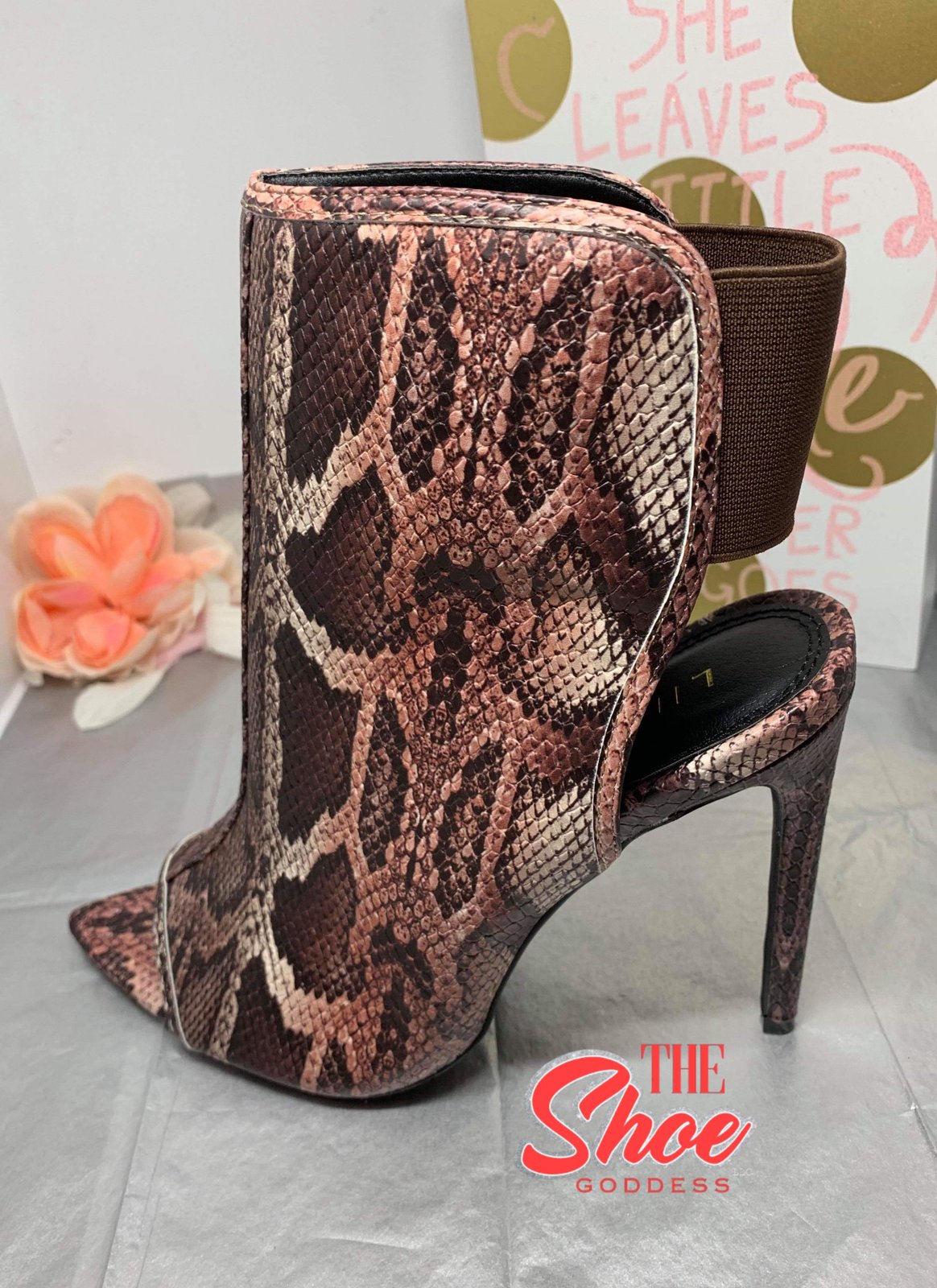 Snake print best sale peep toe booties