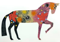 Image 1 of Sorrel,a multicoloured monoprinted horse with collage elements 