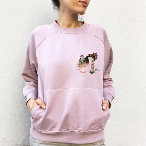 Image of Customized pet portrait, hand embroidered on 100% organic cotton sweatshirt, GOTS certified