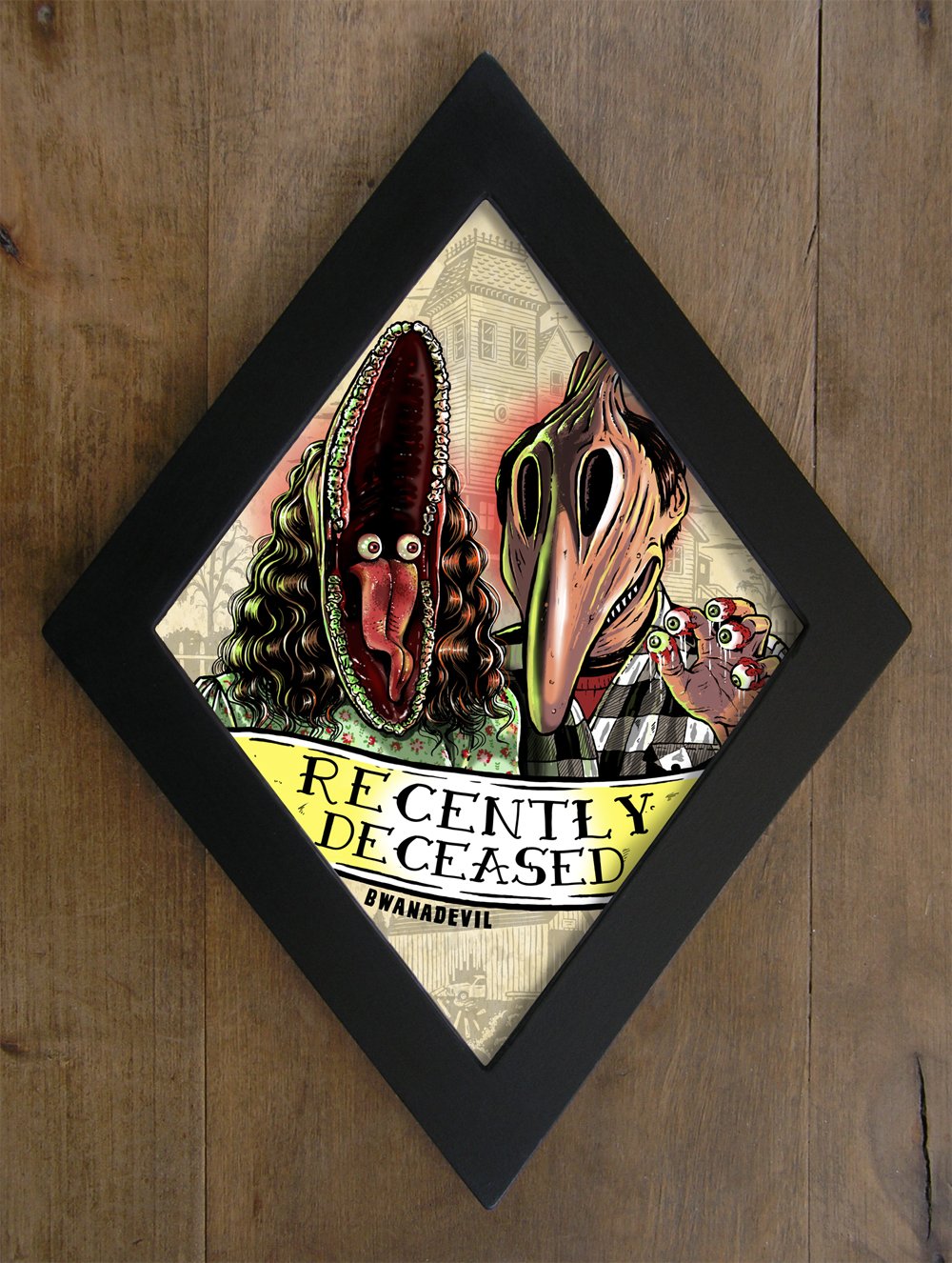 Image of The Maitlands from Beetlejuice. Recently Deceased Diamond framed print