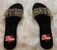 Image 2 of "Camela" Black gold studded slides