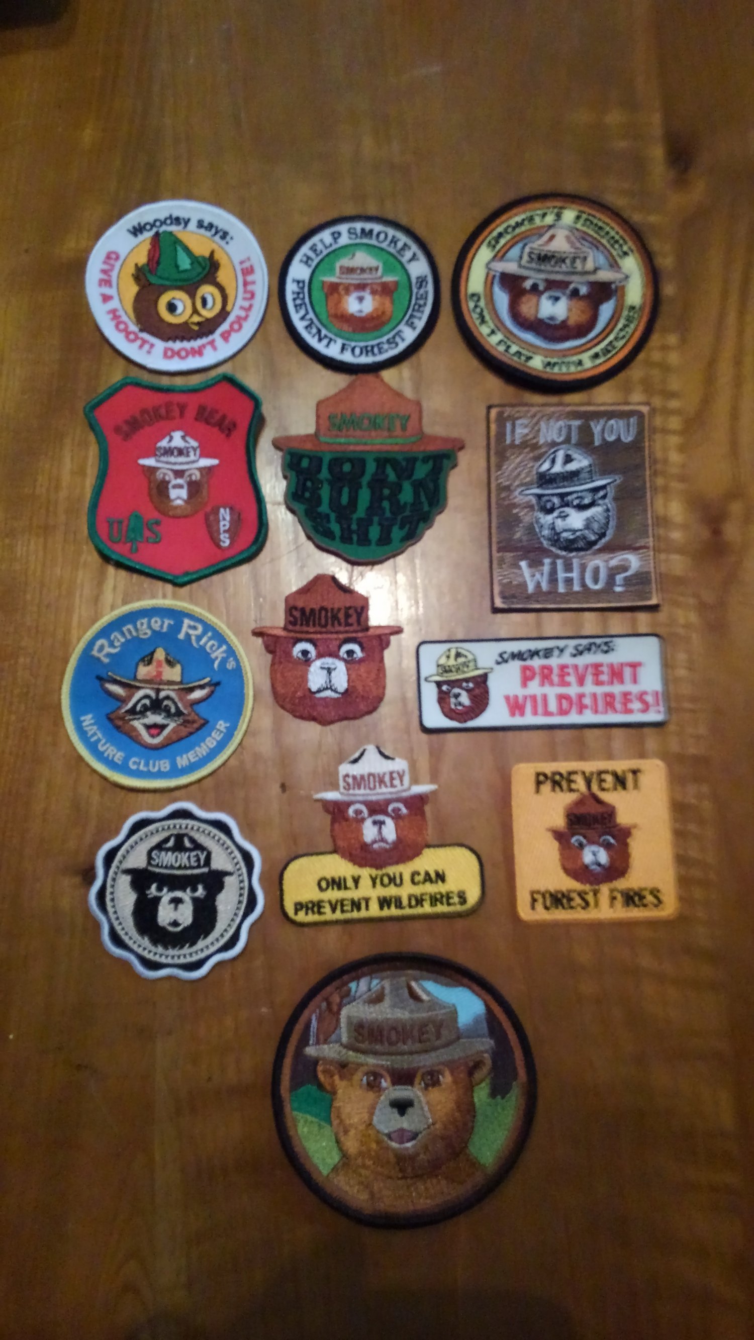 Image of Smokey the Bear embroidered patches - many different styles or entire collection of Patcher's dozen!