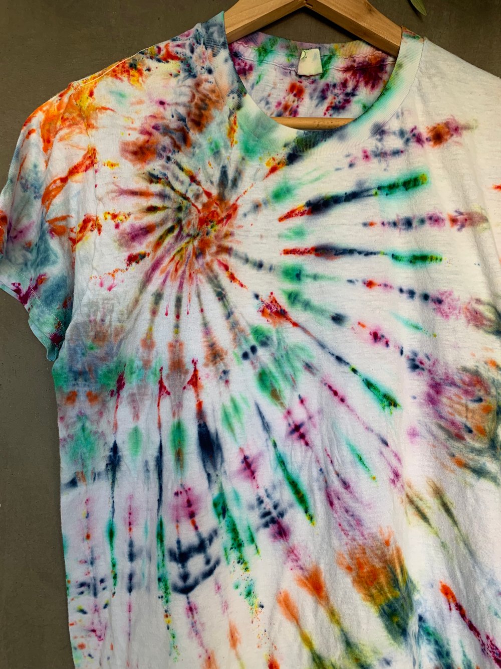 Image of rainbow tie dye on vintage tee - sm/med