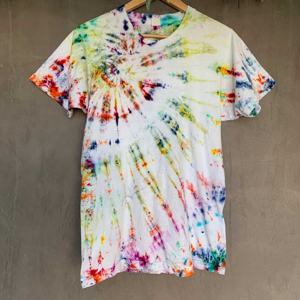 Image of rainbow spiral tie dye on vintage tee - small