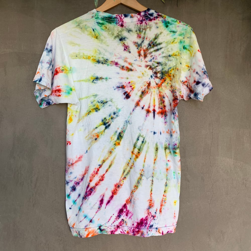 Image of rainbow spiral tie dye on vintage tee - small