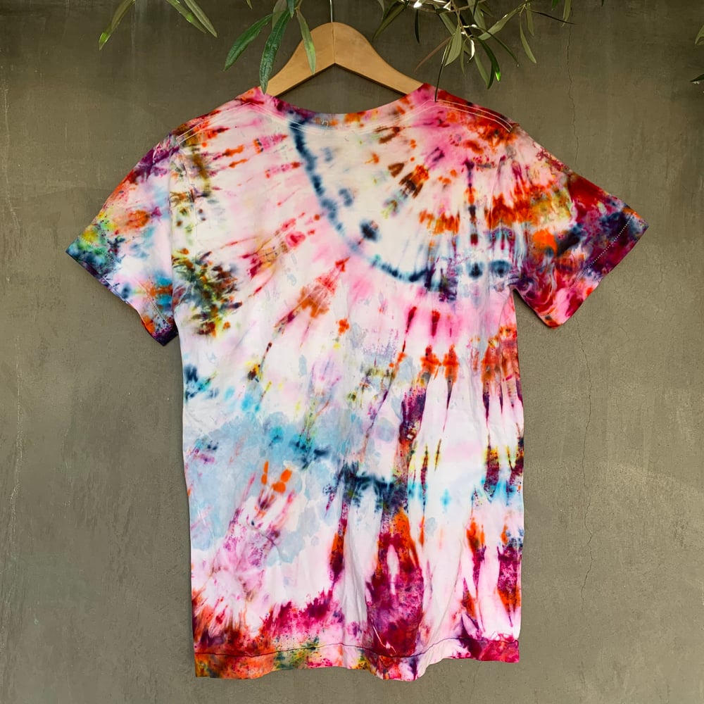 Image of rainbow tie dye vintage tee - vneck small