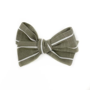 Image of Green Linen Stripe Bow (Ready to Ship)