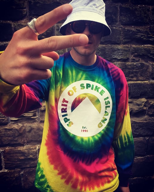 Image of Tie-dye long sleeve with Spirit Of Spike Island logo (Rainbow)