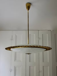 Image 1 of  Italian Glass Pendant Light with Decorative Brass Frame