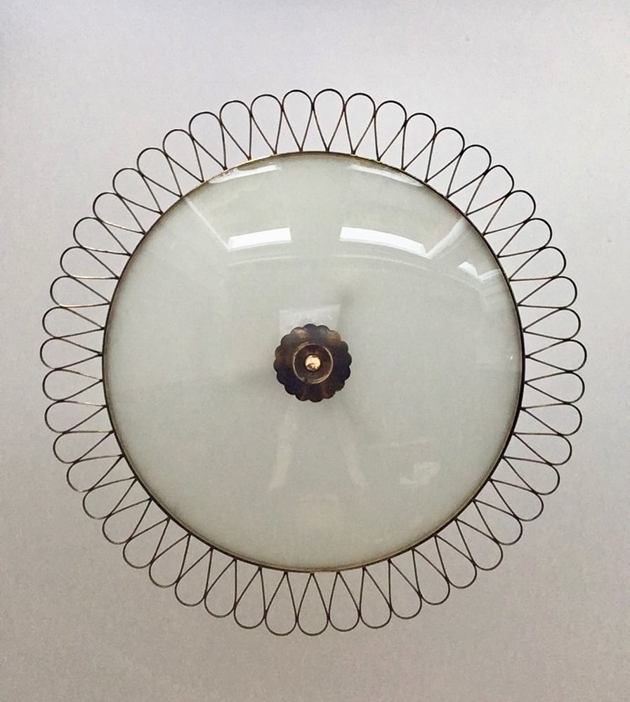 Image of  Italian Glass Pendant Light with Decorative Brass Frame