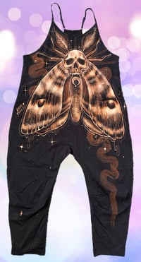 Image 1 of “DEATH MOTH” CUSTOM BLEACH PAINTED OVERSIZED ROMPER LARGE