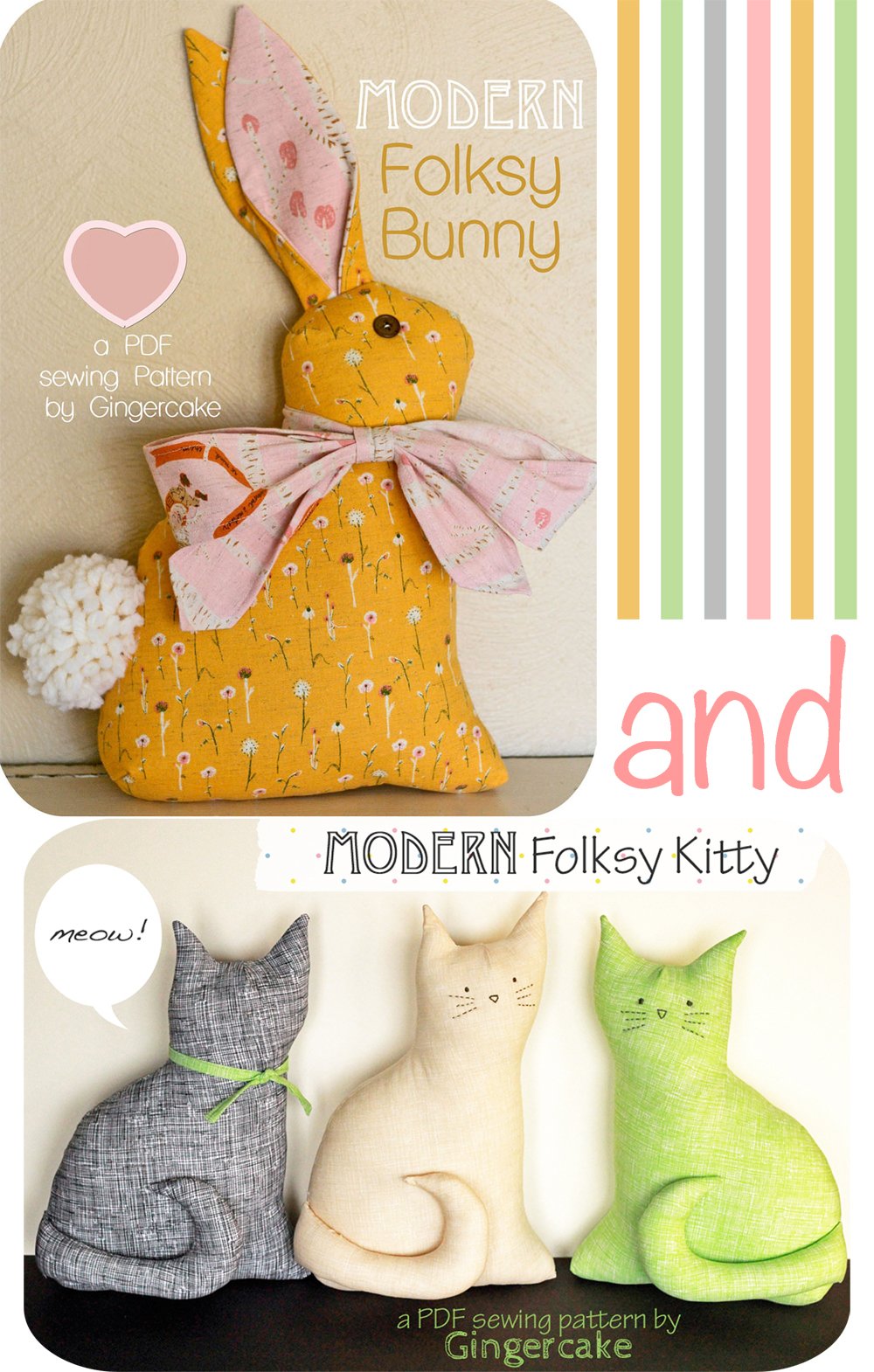 Image of Modern Folksy Bunny and Kitty