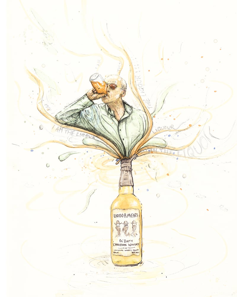 Image of Jim Lahey - Custom print and original painting of Liqourmen's bottle