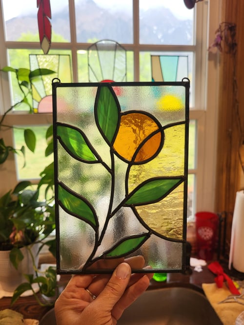 Image of Leaf & Sun, mini panel - stained glass