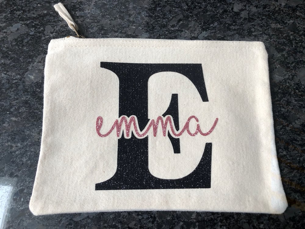 Image of MEDIUM Personalised Make up Bag with initial and name (22x16cm)