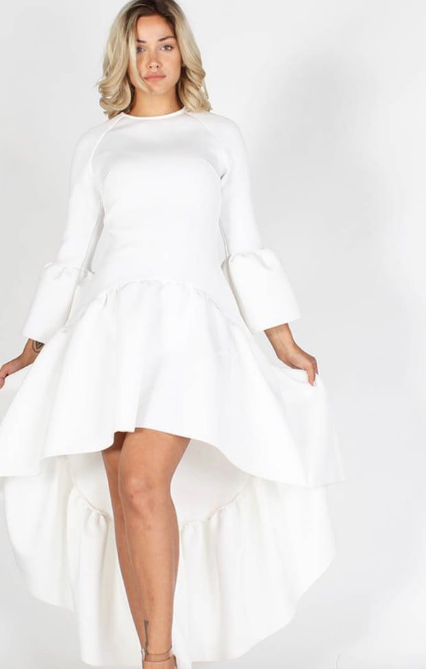 Image of Fierce Crew Neck High low Dress with Bell Sleeves