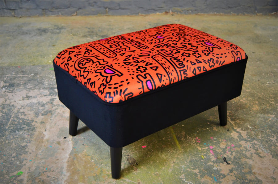 Image of Brand New Mid Century Style Footstool Keith Haring Inspired Various Colours