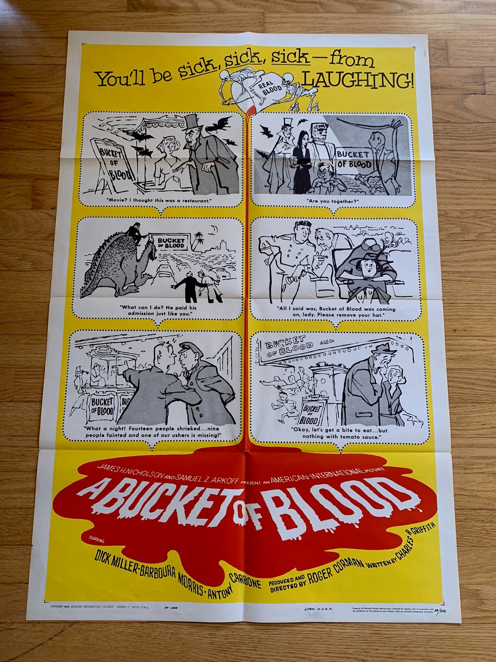 1959 A BUCKET OF BLOOD Original U.S. One Sheet Movie Poster