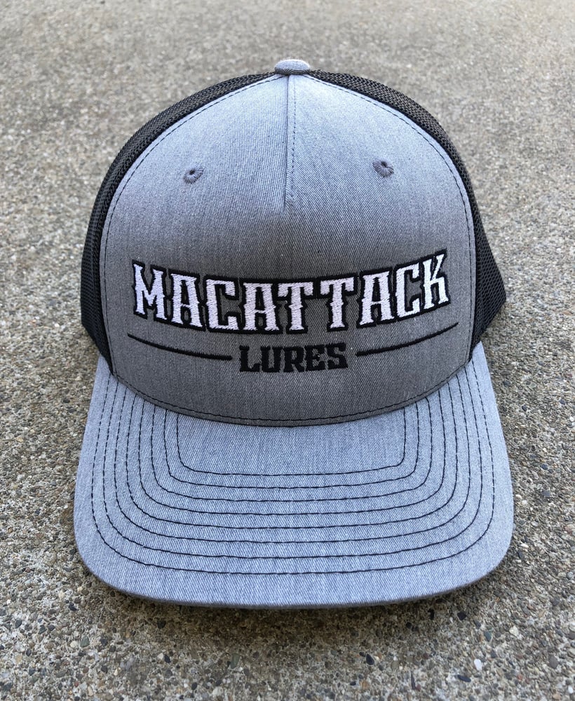 Image of White w/ Black Outline Stacked Logo Hat