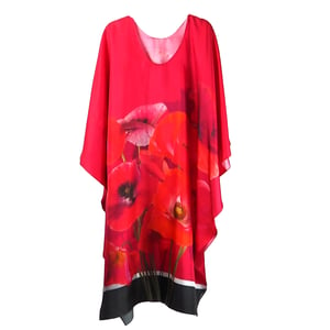 Image of Silk Twill Red Poppies Kaftan
