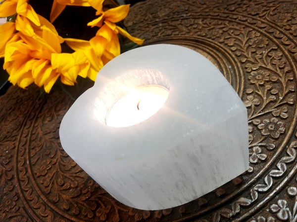 Image of Selenite heart candle holder 