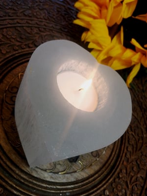 Image of Selenite heart candle holder 