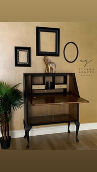 Image 1 of Black wooden & gold bureau drinks cabinet 