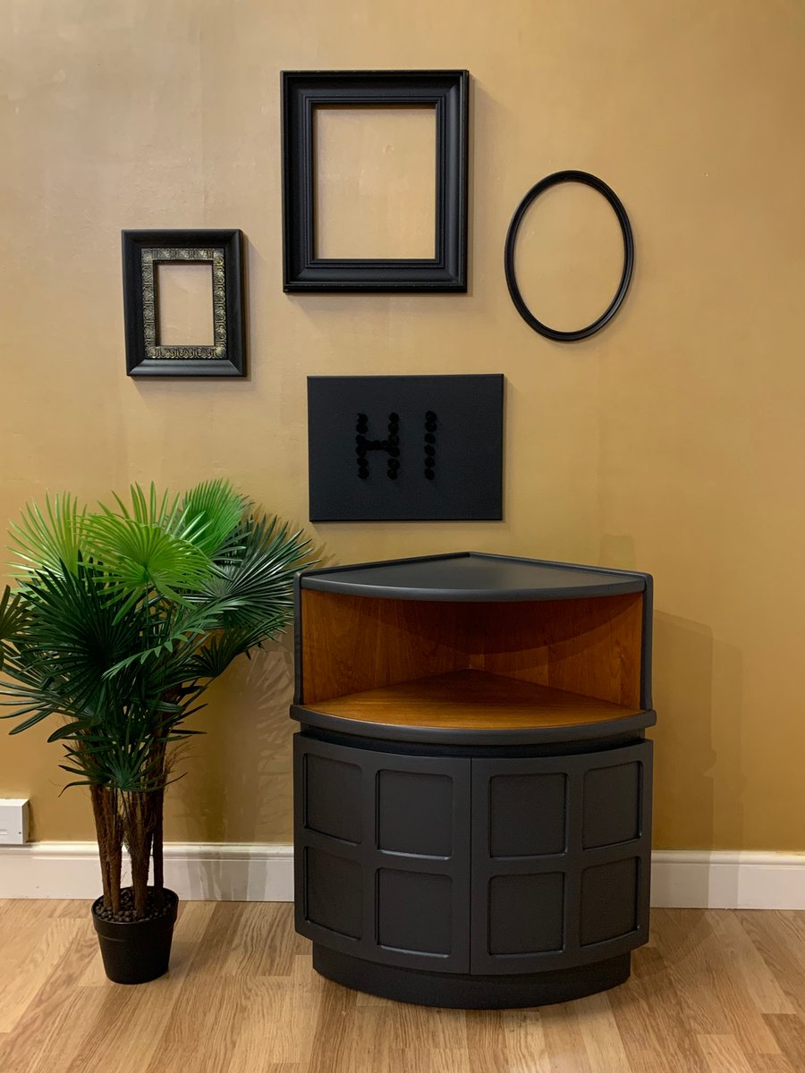 Dark grey & teak Nathan corner drinks Ethan and Grace's Designs