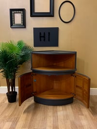 Image 2 of Dark grey & teak Nathan corner drinks cabinet 