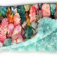 Image 1 of Feather's in Pinks, turquoise, greens and gold