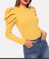 Keyhole Back Mutton Sleeve Mock Tee