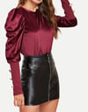 Buttoned Detail Leg-Of-Mutton Sleeve Velvet Top