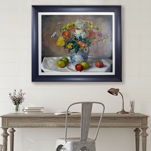 Image of 1957, French, Still Life Painting, 'Fruit and Flowers.'