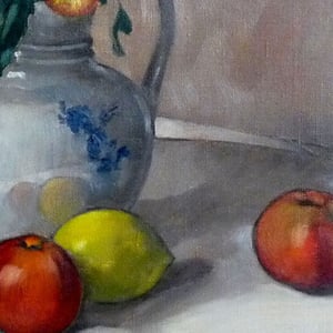 Image of 1957, French, Still Life Painting, 'Fruit and Flowers.'