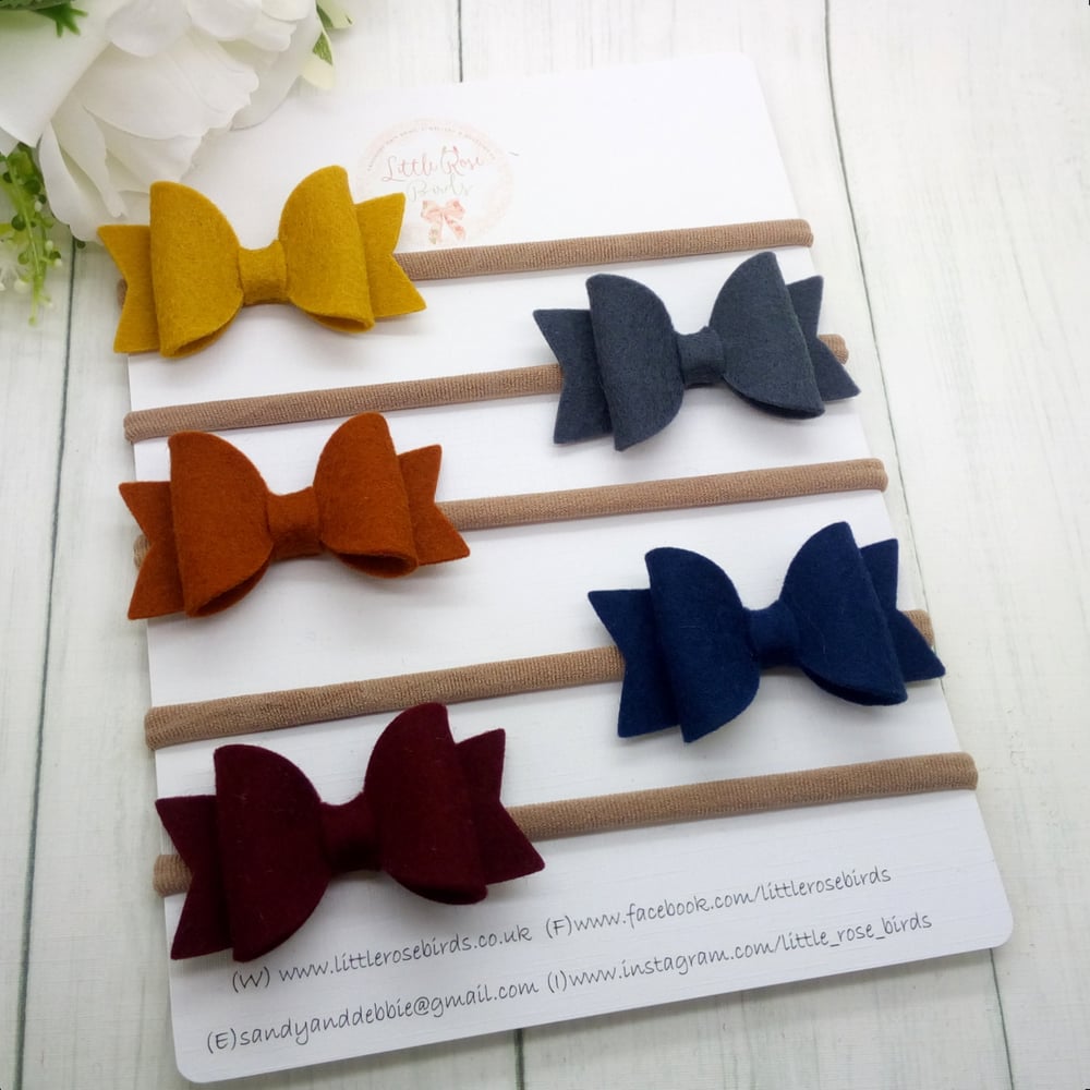 Set of 5 Small Autumn Bow Set - Choice of headbands or clips