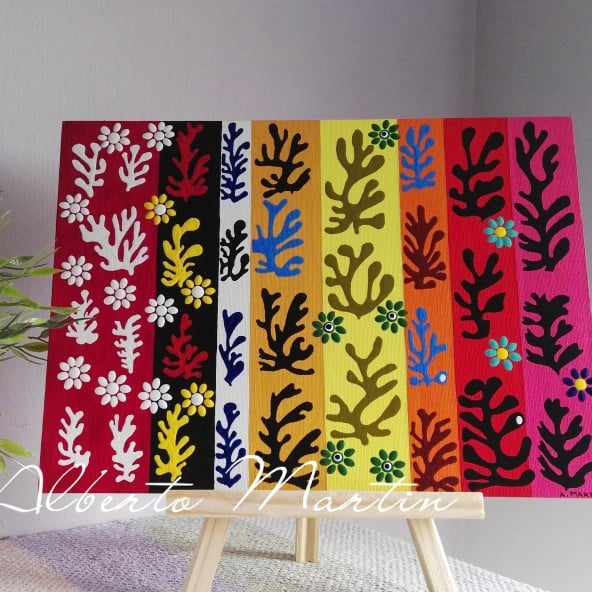 Image of Flowers and leaves- Matisse inspiration canvas.