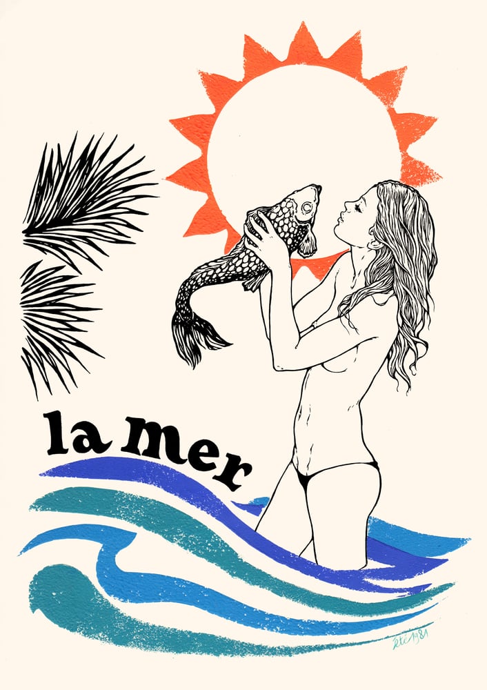 Image of " La mer " / Original drawing , Indian ink & gouache on paper . 21x29,7 cm