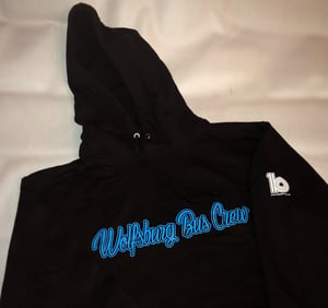 Image of  WBC Black Hoodie with Electric Blue Large Chest and Extra Large Shoulder Print