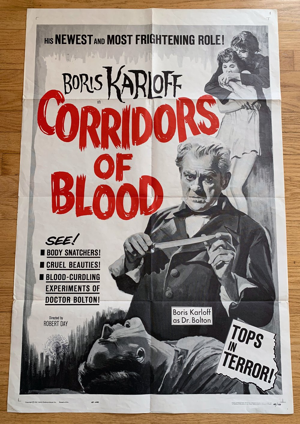 1963 CORRIDORS OF BLOOD Original U.S. One Sheet (black and white version)