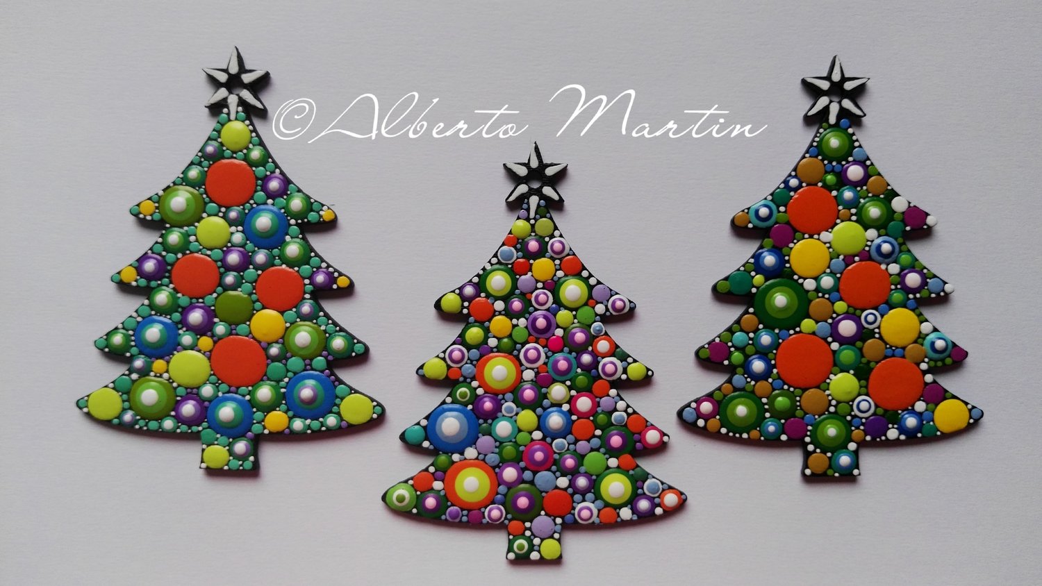 Image of Christmas Tree Ornaments- Dot Art Christmas ornaments. Set of 3. Colorful 2
