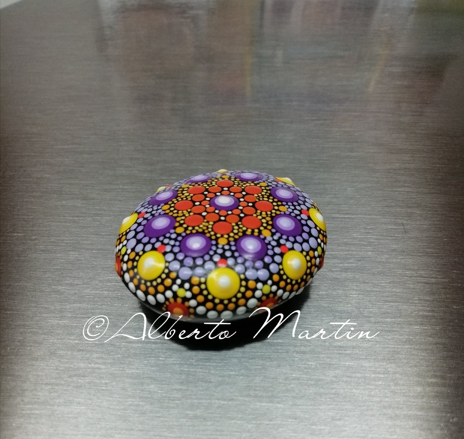 Image of Mandala stones fridge magnet by Alberto Martin- purple- yellow