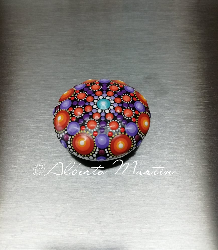 Image of Mandala stones fridge magnet by Alberto Martin- purple- orange